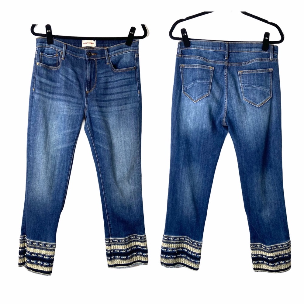 DRIFTWOOD Blue Cropped Jeans with Black and White Trim - Picture 2 of 7
